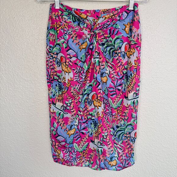 J McLaughlin Skirt Womens size 2 Floral Twist Knot Front Blakely Rose Freshfield - Picture 1 of 9